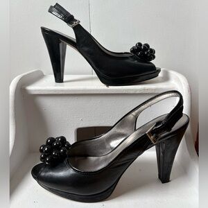 Anne Klein Black Slingback Heels with Beaded Detail